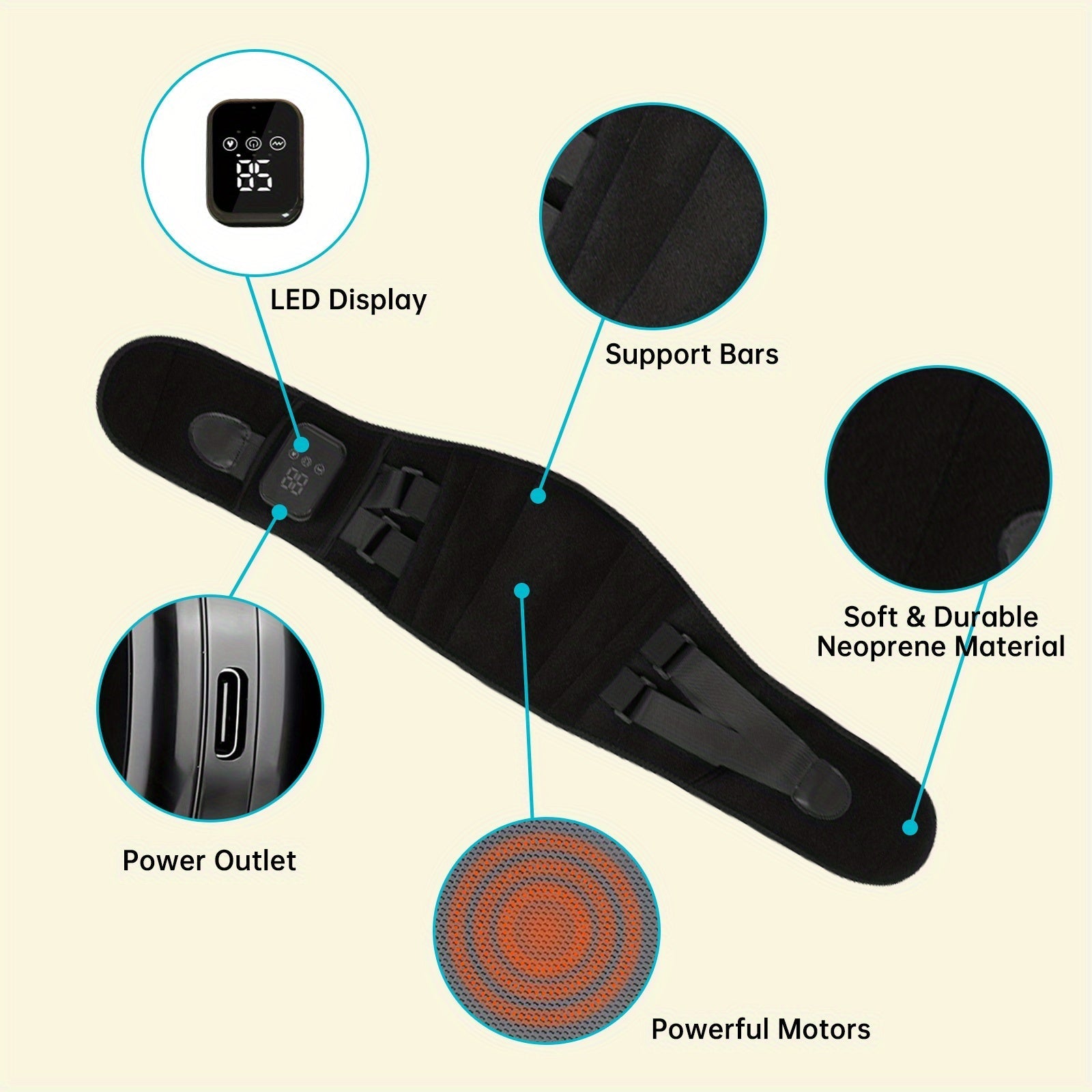 Cintura Massaggiante Riscaldata Senza Fili per Schiena e Vita – 3 Modalità di Calore e Vibrazione Regolabili per Massima Rilassatezza