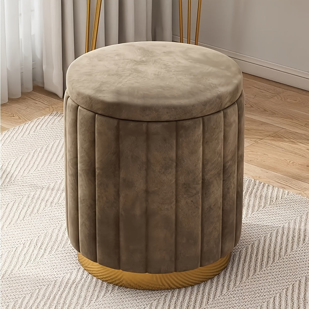 Pouf da Stoccaggio Nordic Chic – Pouf Rotondo Elegante con Stoccaggio e Finitura a Specchio