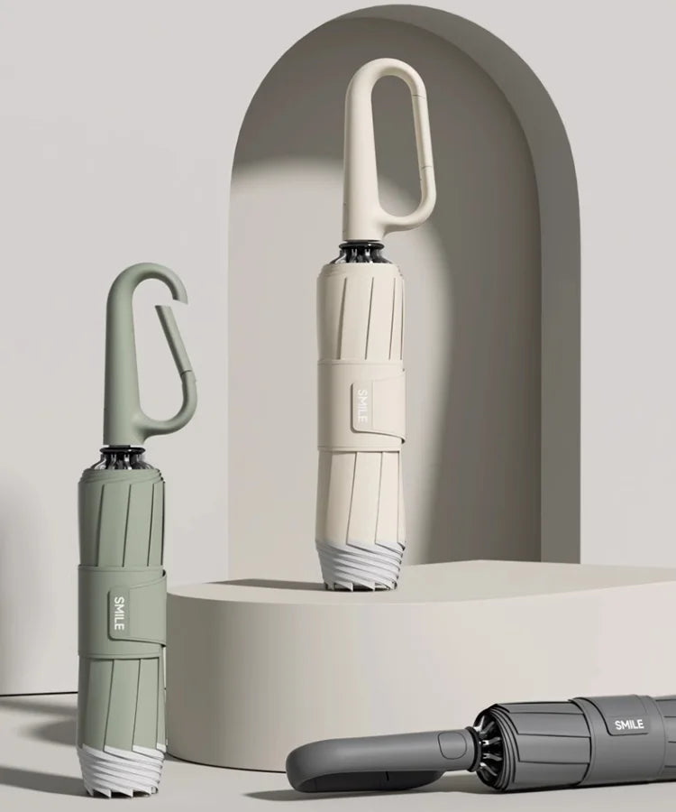 EliteShield Ombrello Inverso | Compatto, Impermeabile & Resistente al Vento con Striscia Riflettente di Sicurezza
