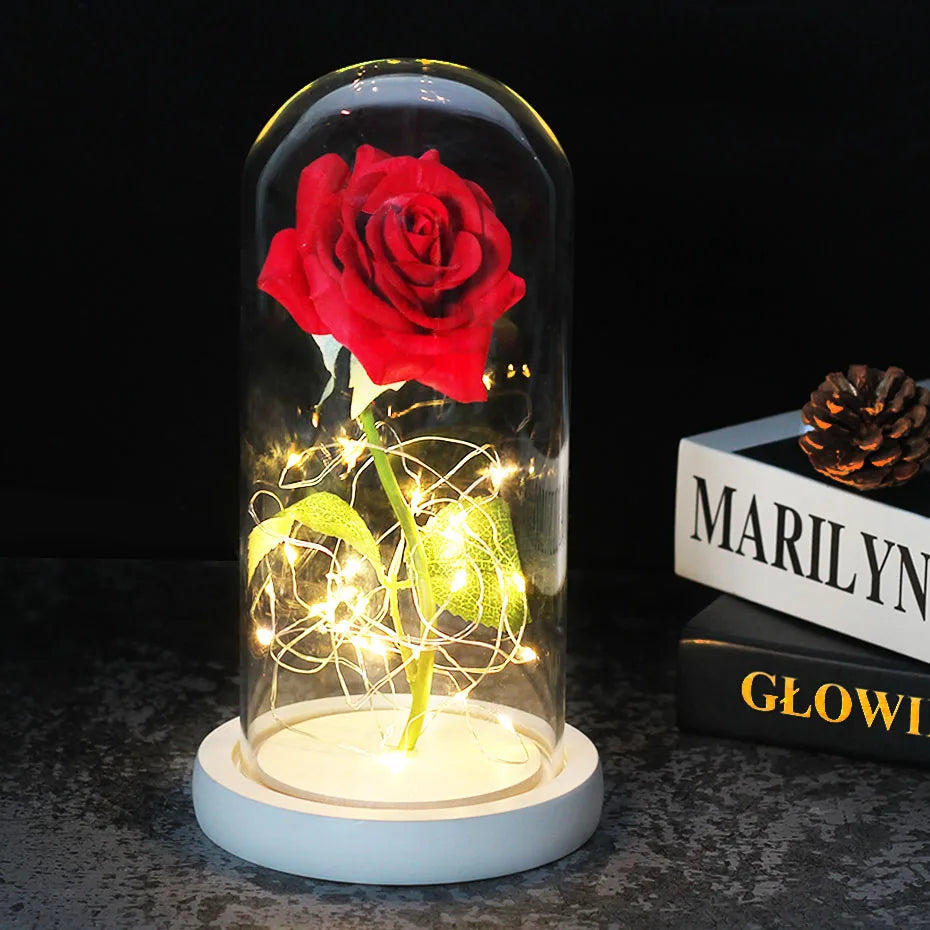 GlowPetal Lampada LED Rosa Romantica | Decorazione con Cupola in Vetro e Luce Morbida per Momenti Speciali