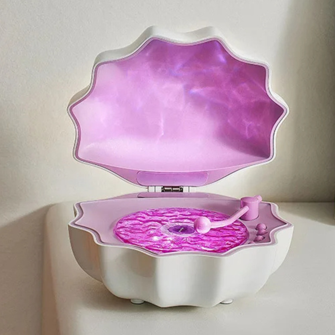 Lampada a Conchiglia AquaAura | Altoparlante Bluetooth portatile con proiezione immersiva di onde oceaniche e illuminazione ambientale