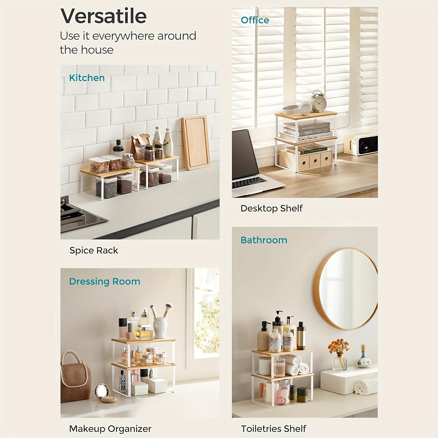 Set di 2 Scaffali Regolabili in Bambù – Eleganti e Salvaspazio per Armadi o Piani di Lavoro