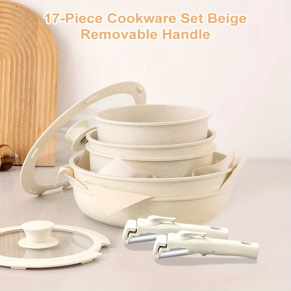 Set di pentole in ceramica da 17 pezzi – Inclusi manici removibili e padella profonda