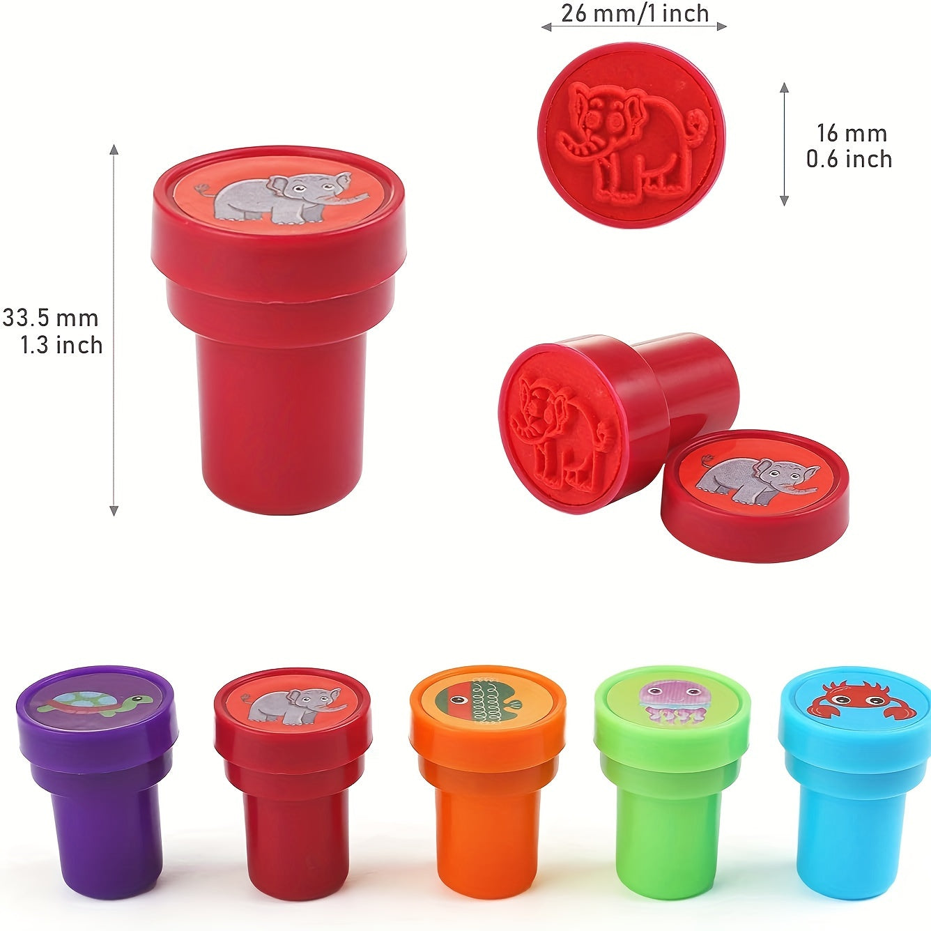 Set di Timbri Animali Colorati – 26 Timbri Diversi per Creazioni Creative ed Educazione