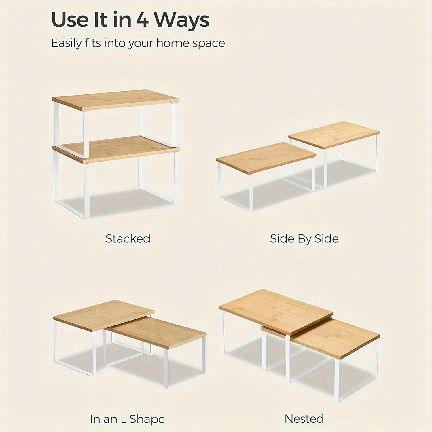 Set di 2 Scaffali Regolabili in Bambù – Eleganti e Salvaspazio per Armadi o Piani di Lavoro