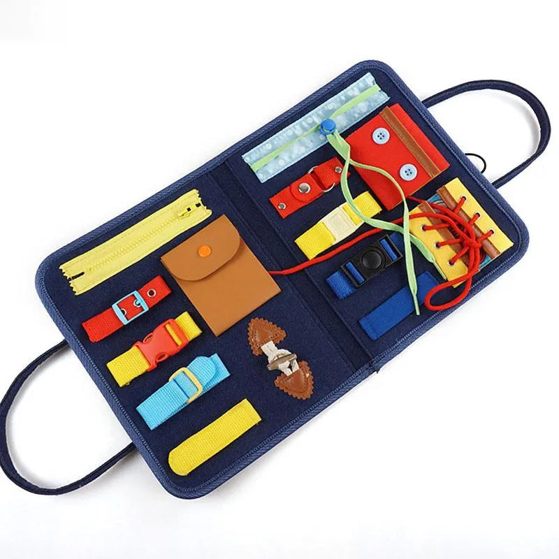 Tavola di Apprendimento delle Abilità Motorie per Bambini con Fibbiette, Cerniere e Bottoni – Divertimento nell'Apprendimento