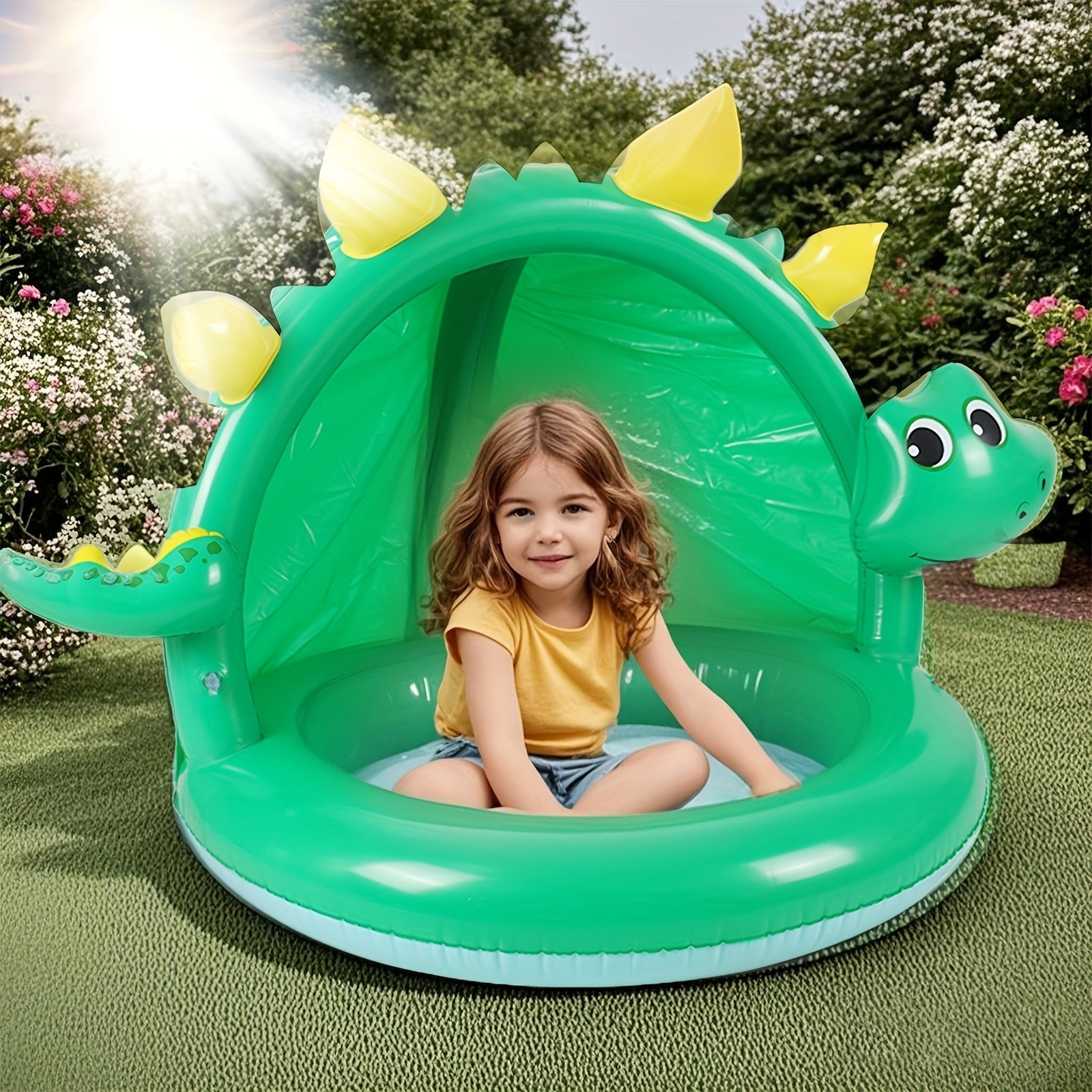 Piscina Gonfiabile a Forma di Dinosauro per Bambini – Con Ombrellone e Design Giocoso