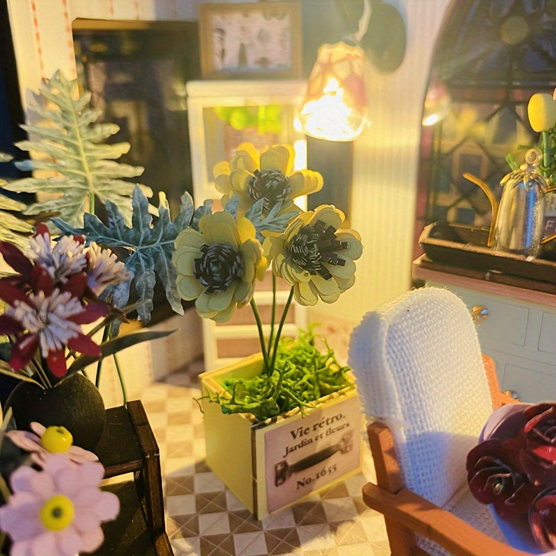 Casa Miniatura Greenhouse Fai-da-te con Illuminazione – Puzzle 3D Fatti a Mano per Decorazione Creativa