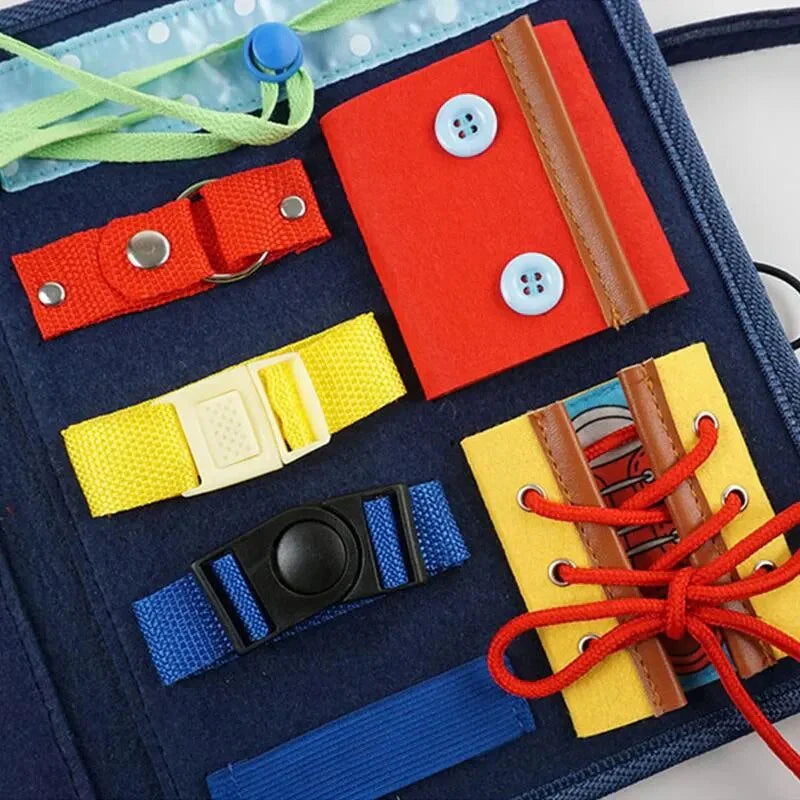 Tavola di Apprendimento delle Abilità Motorie per Bambini con Fibbiette, Cerniere e Bottoni – Divertimento nell'Apprendimento