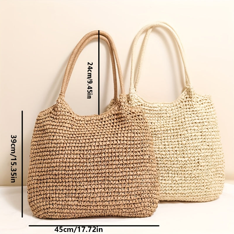 Borsa a Spalla Woven di Grande Capacità per Donne con Chiusura a Zip