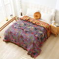 Coperta in Cotone con Frange Botaniche Floreali
