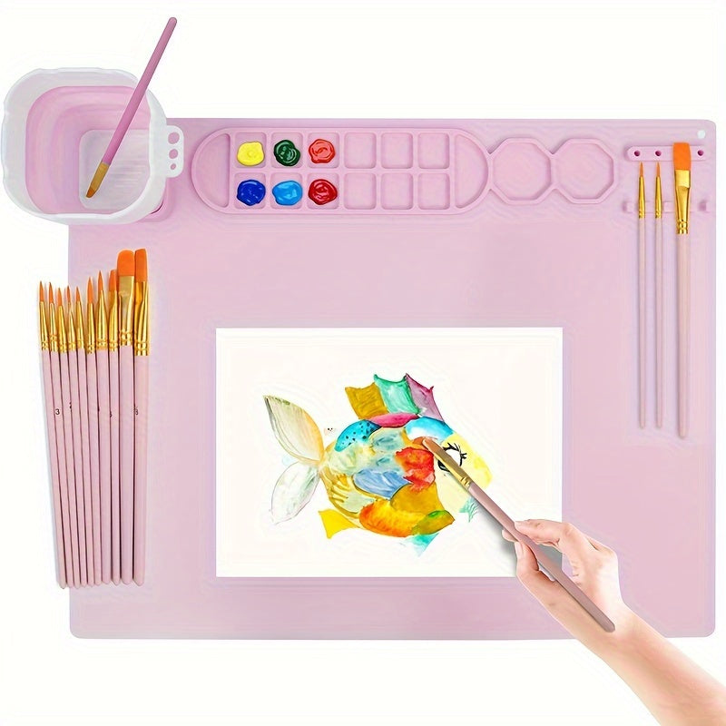 Tappetino da Pittura in Silicone con Paletta e Supporto per Pennelli – Durevole e Flessibile