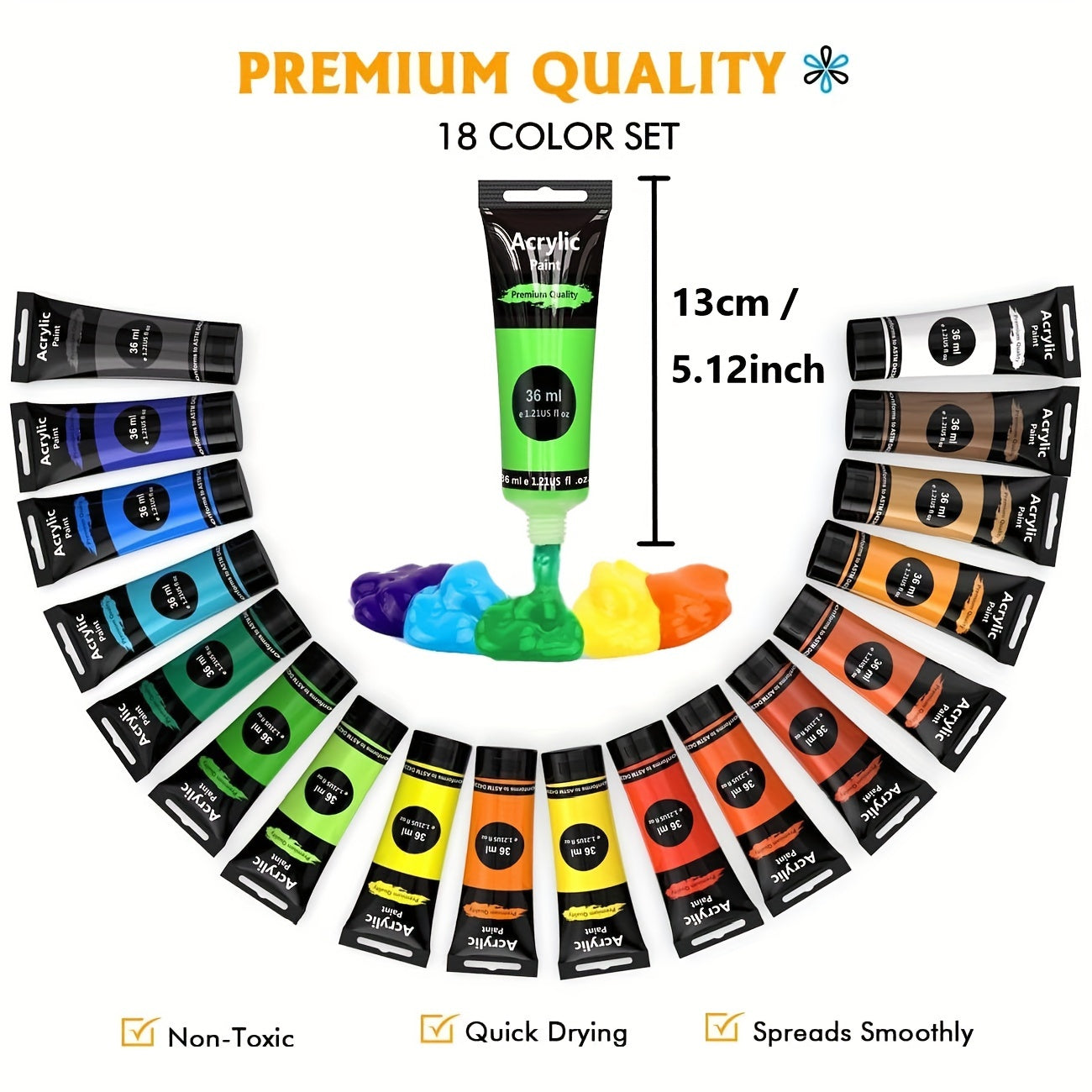 Set di Colori Acrilici – 28 Pezzi, Inclusi 18 Colori di Vernice Acrilica e 10 Pennelli