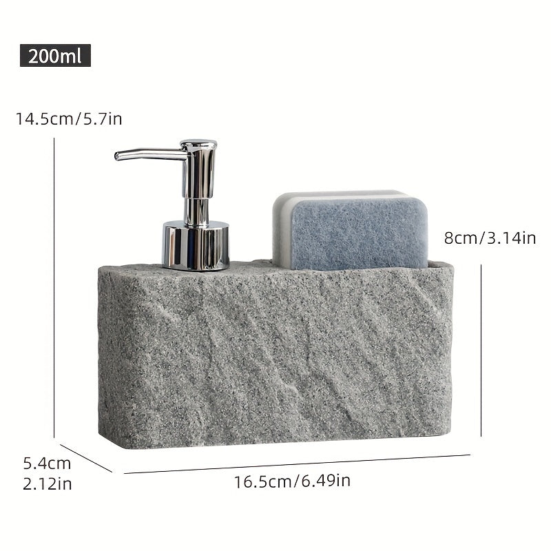 Dispenser per Sapone in Stile Pietra con Portaspugna – Elegante e Pratico per Cucina o Bagno