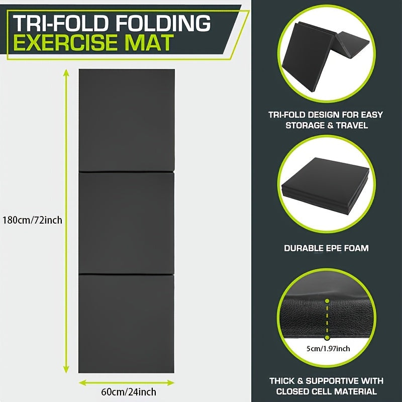 Tappetino yoga portatile pieghevole con spessa imbottitura, superficie in PU antiscivolo e maniglia