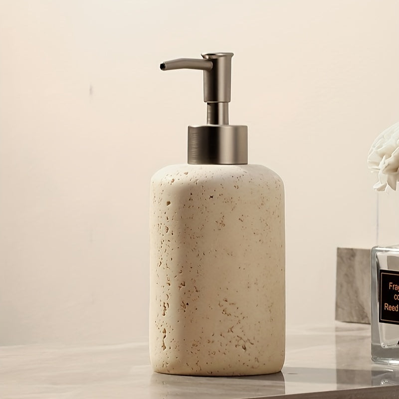 Dispenser per Sapone in Marmo – Dispenser di Lusso in Resina con Pompa in Acciaio Inossidabile per Bagno o Cucina