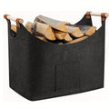 Panier à bois de chauffage FELDURA | Pliable | Volume 55L | Avec poignées en bois et détails en cuir | Gris foncé