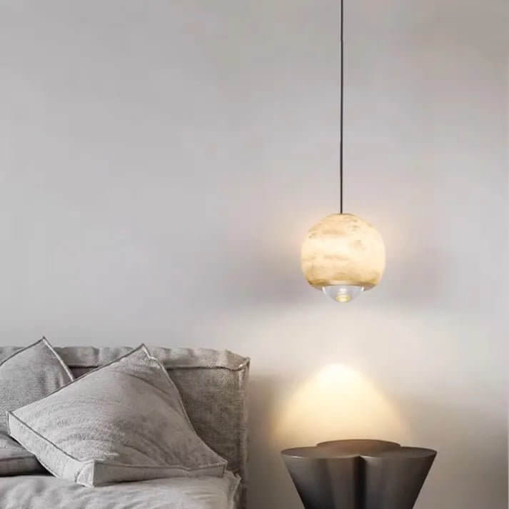Lampadario - Sfera di Vetro Alabastro con Base in Marmo
