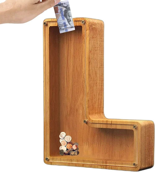 Cassa di Risparmio TreasureNest | Scatola di risparmio in legno personalizzata con design delle lettere A-Z