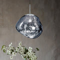 Lampe suspendue contemporaine irrégulière Argent/Verre Rouge 1 lumière pour salle à manger, 8"/12" de largeur