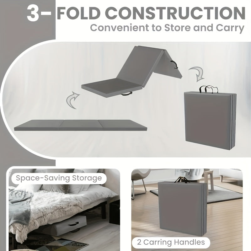 Tappetino yoga portatile pieghevole con spessa imbottitura, superficie in PU antiscivolo e maniglia