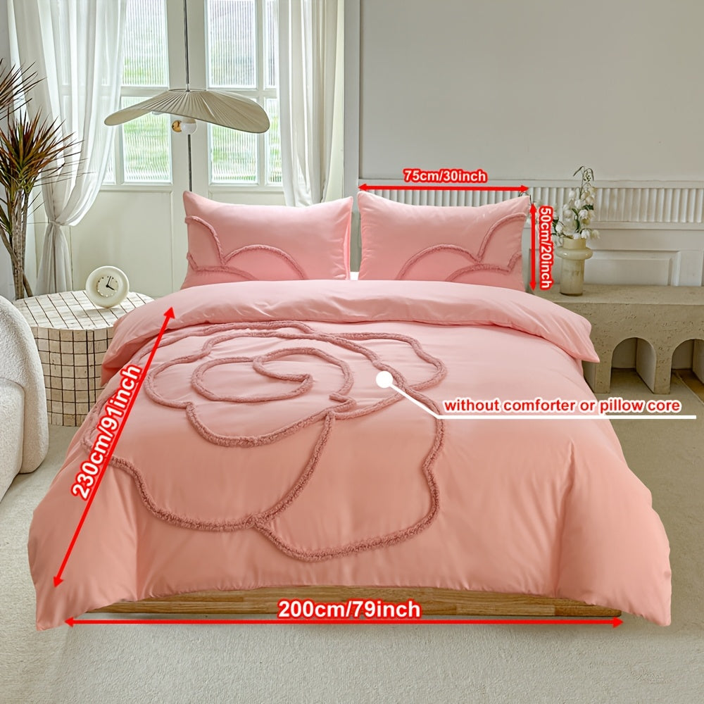 Set di Biancheria da Letto Trapuntato – Copriletto e Federe con Design di Grande Fiore