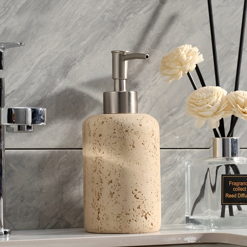 Dispenser per Sapone in Marmo – Dispenser di Lusso in Resina con Pompa in Acciaio Inossidabile per Bagno o Cucina
