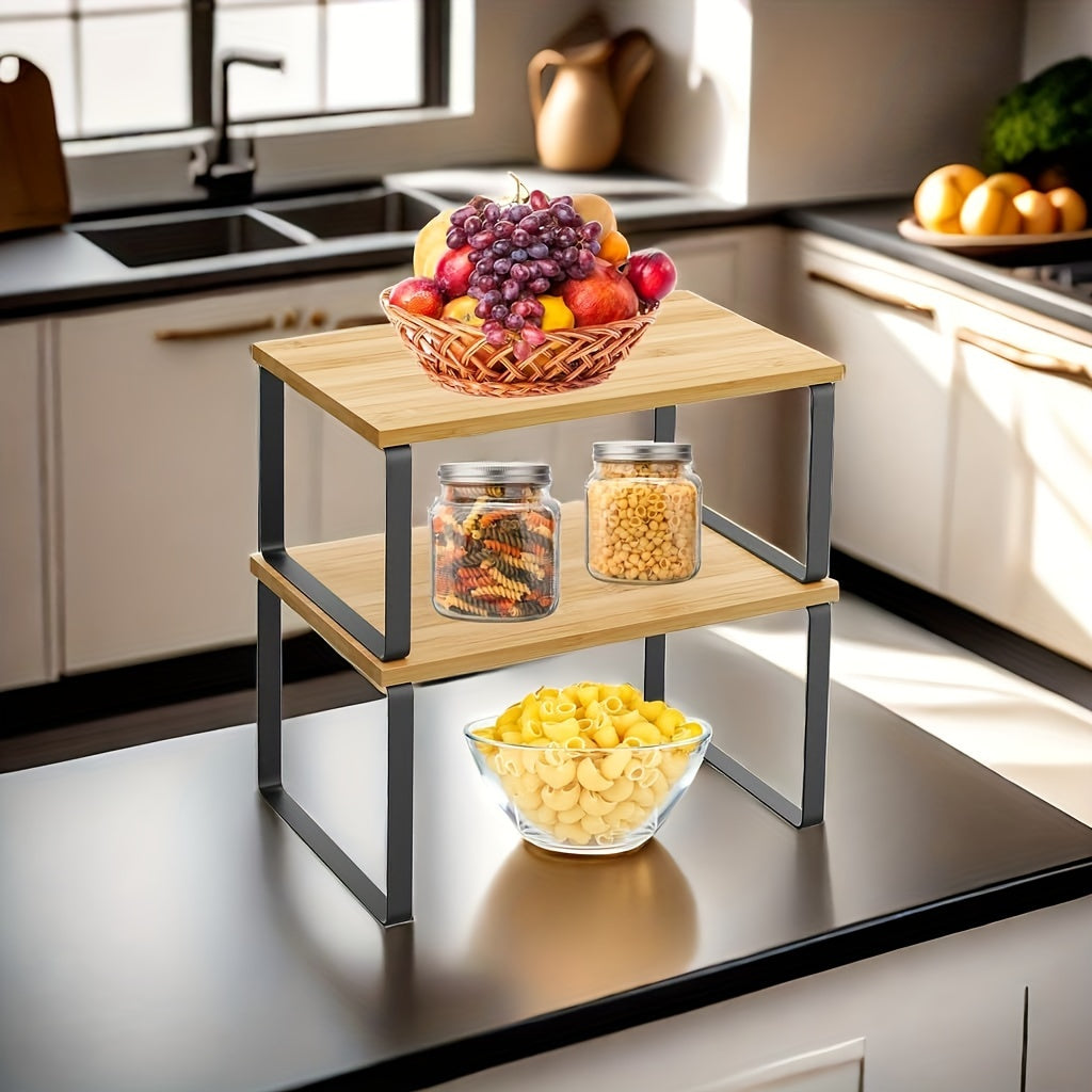 Set di 2 Scaffali Regolabili in Bambù – Eleganti e Salvaspazio per Armadi o Piani di Lavoro