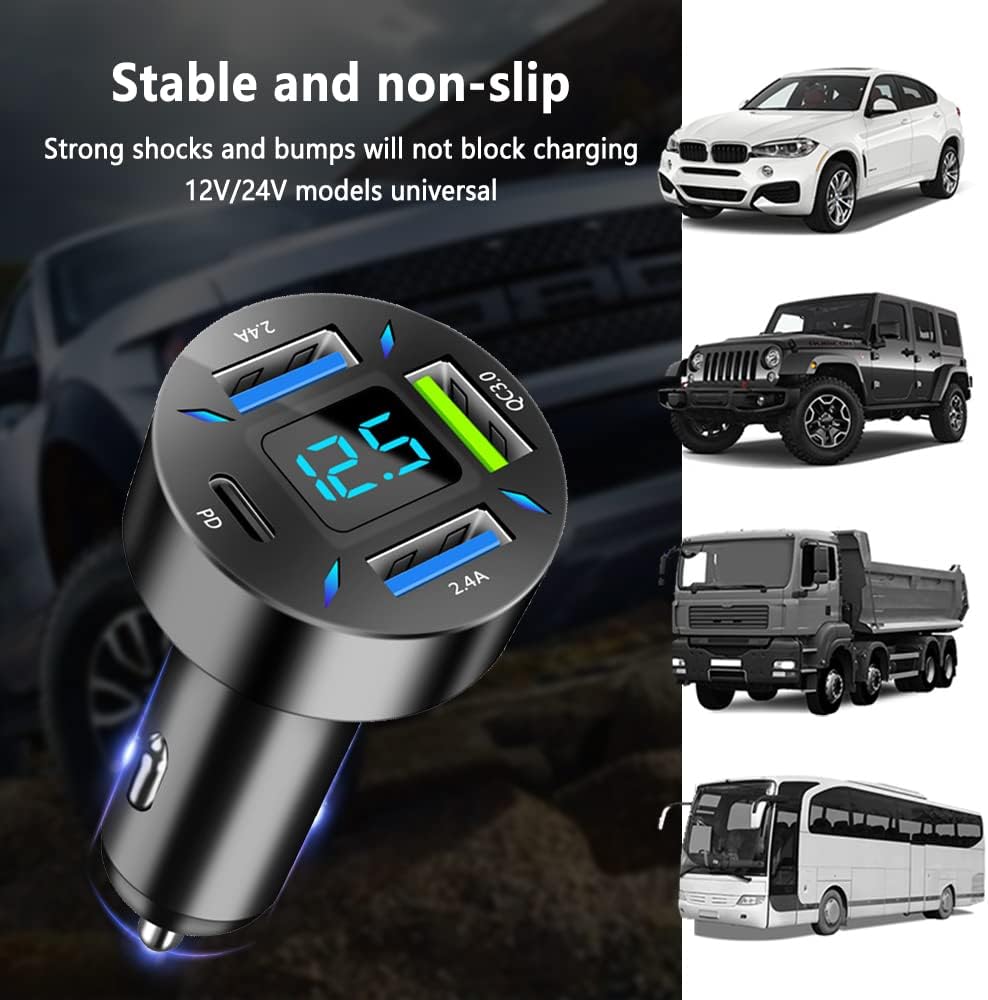 Caricabatterie per auto 66W Super Carica Veloce con USB PD & QC 3.0 – Universale per accendisigari 12-24V