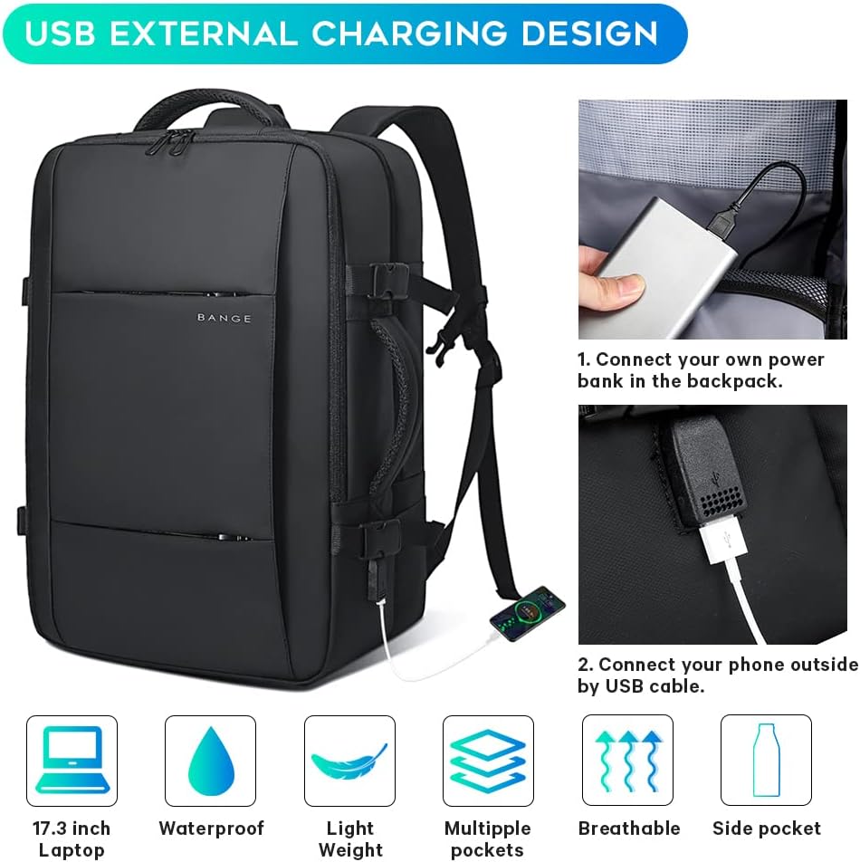 Zaino da viaggio espandibile impermeabile da 26–45L con scomparto per laptop e opzione borsa da viaggio