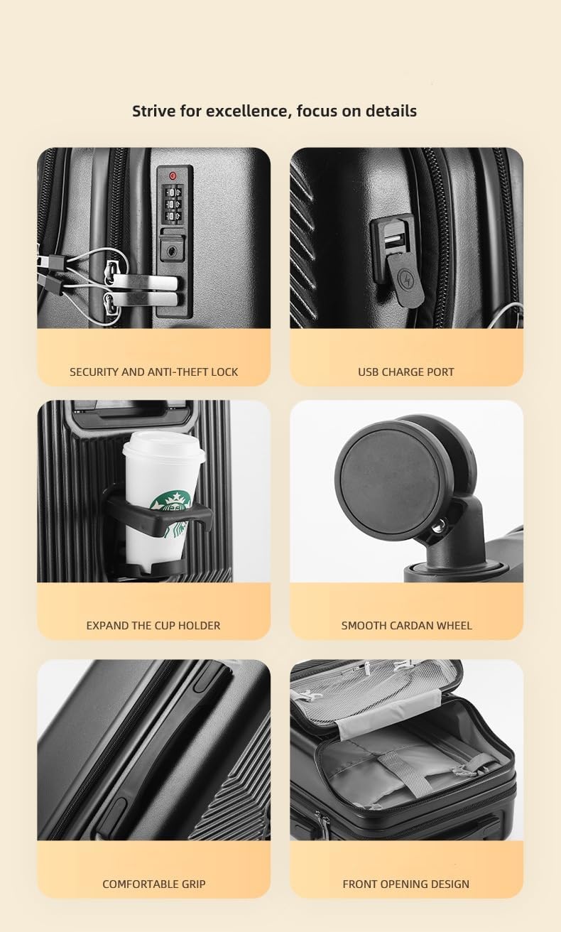 Bagaglio a mano rigido da 50,8 cm con portabicchieri, porta USB e lucchetto TSA