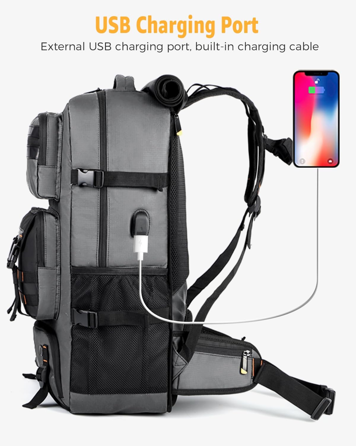 Zaino da viaggio convertibile pronto per il volo da 50L con scomparto per scarpe e porta USB