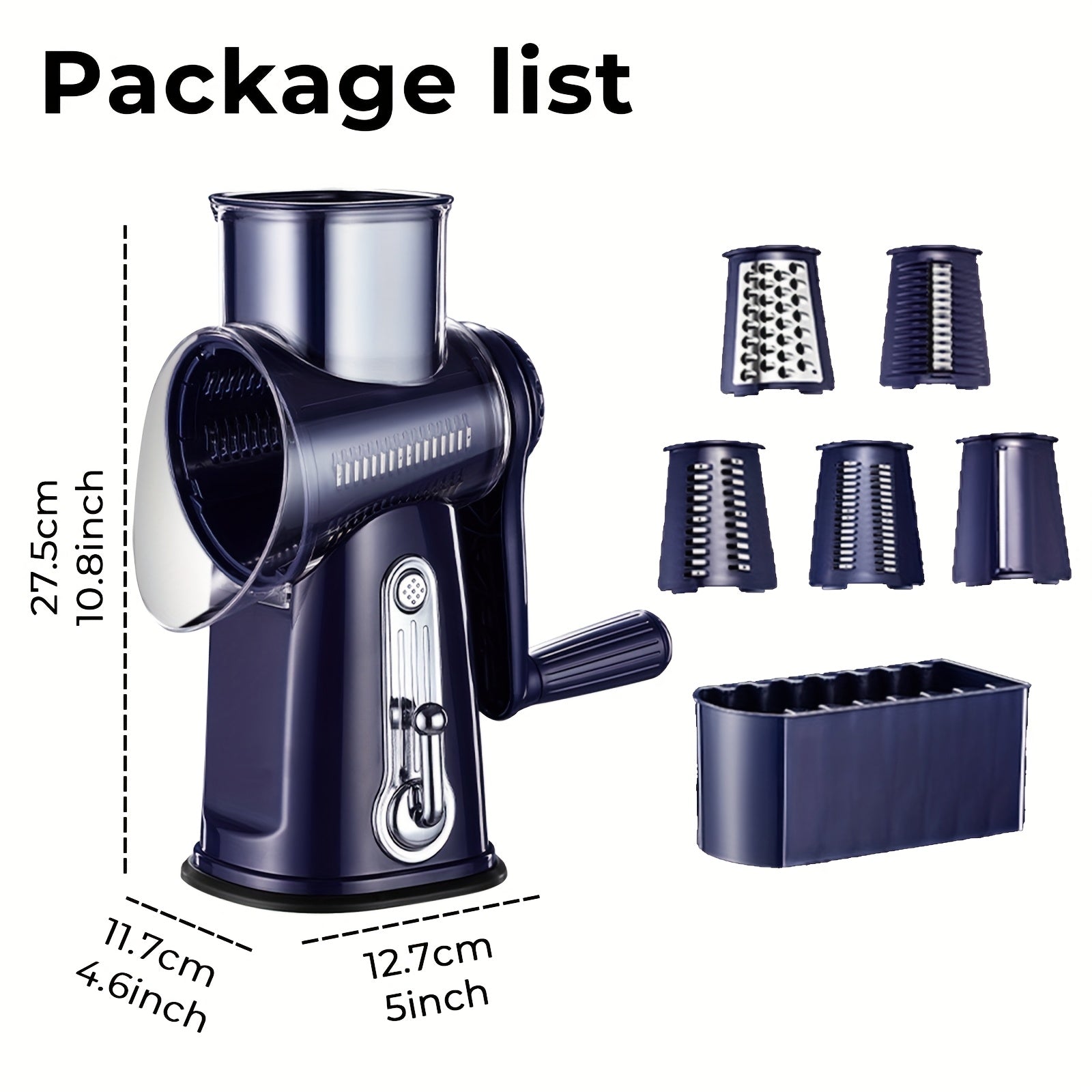 Grattugia da Cucina Multifunzionale Rotante – Grattugia per Formaggio e Affettatrice per Verdure 5-in-1 con Base Antiscivolo