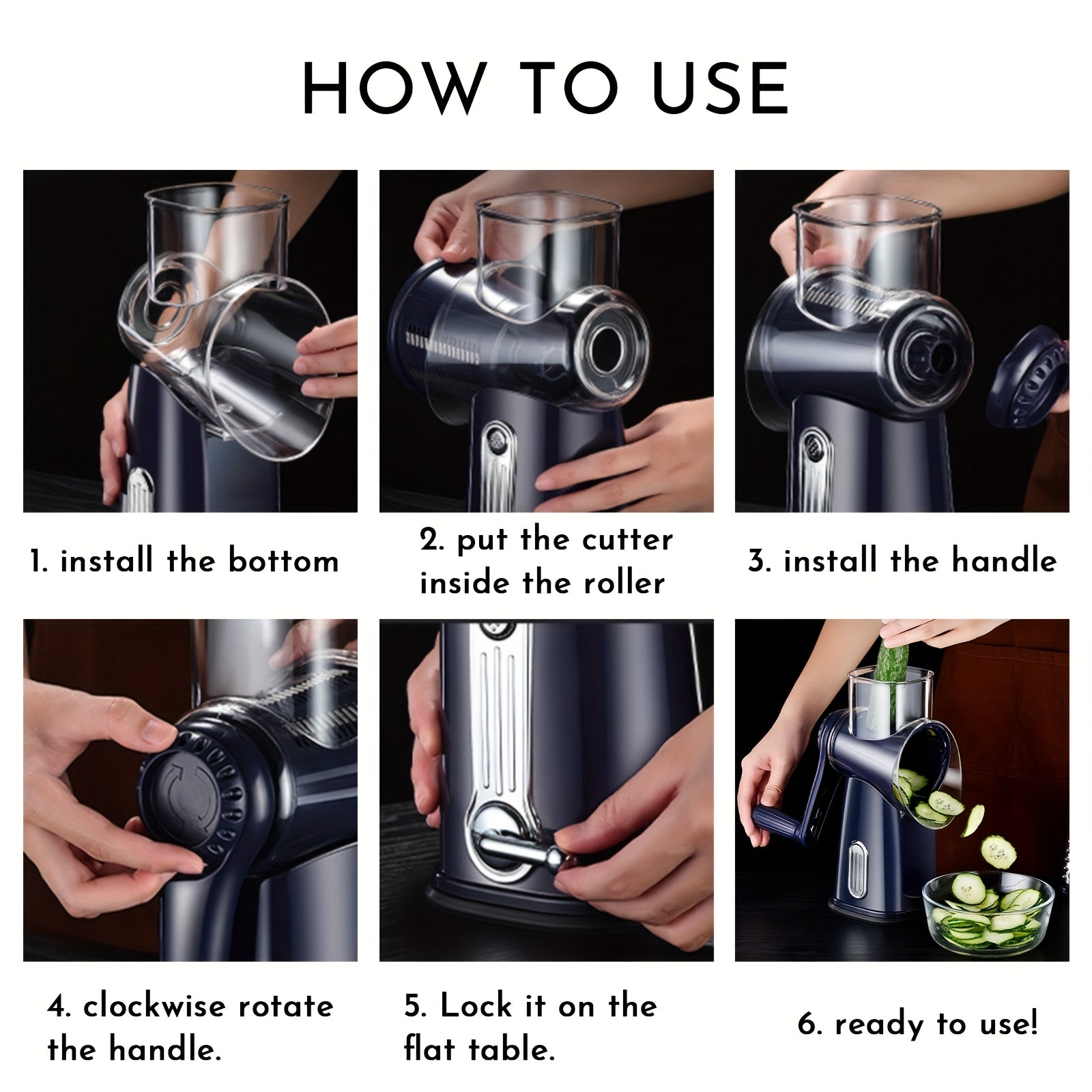 Grattugia da Cucina Multifunzionale Rotante – Grattugia per Formaggio e Affettatrice per Verdure 5-in-1 con Base Antiscivolo