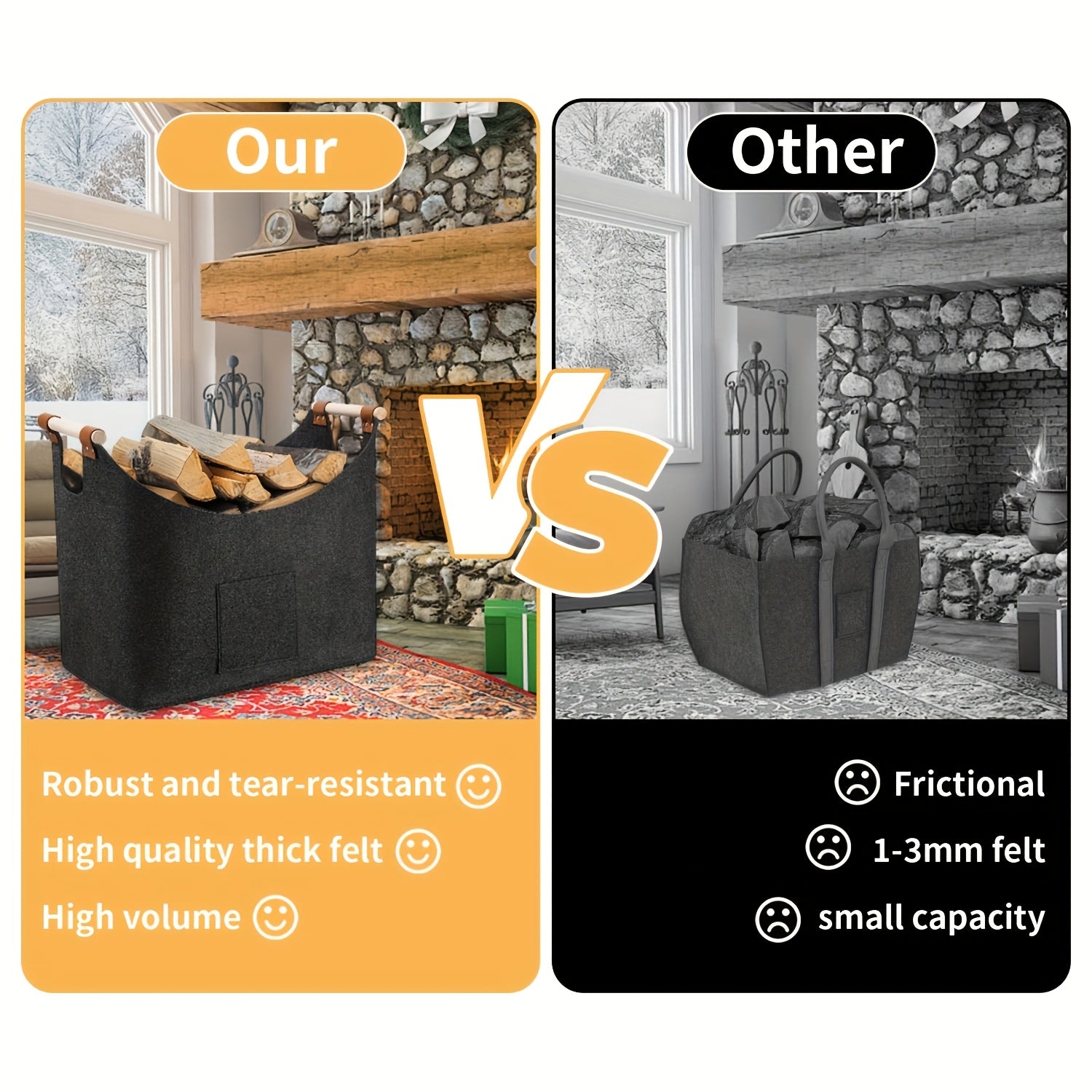 Cesto in Feltro Pieghevole XL con Manici in Legno – Carrier di Legno Sostenibile e Stile per Uso Interno