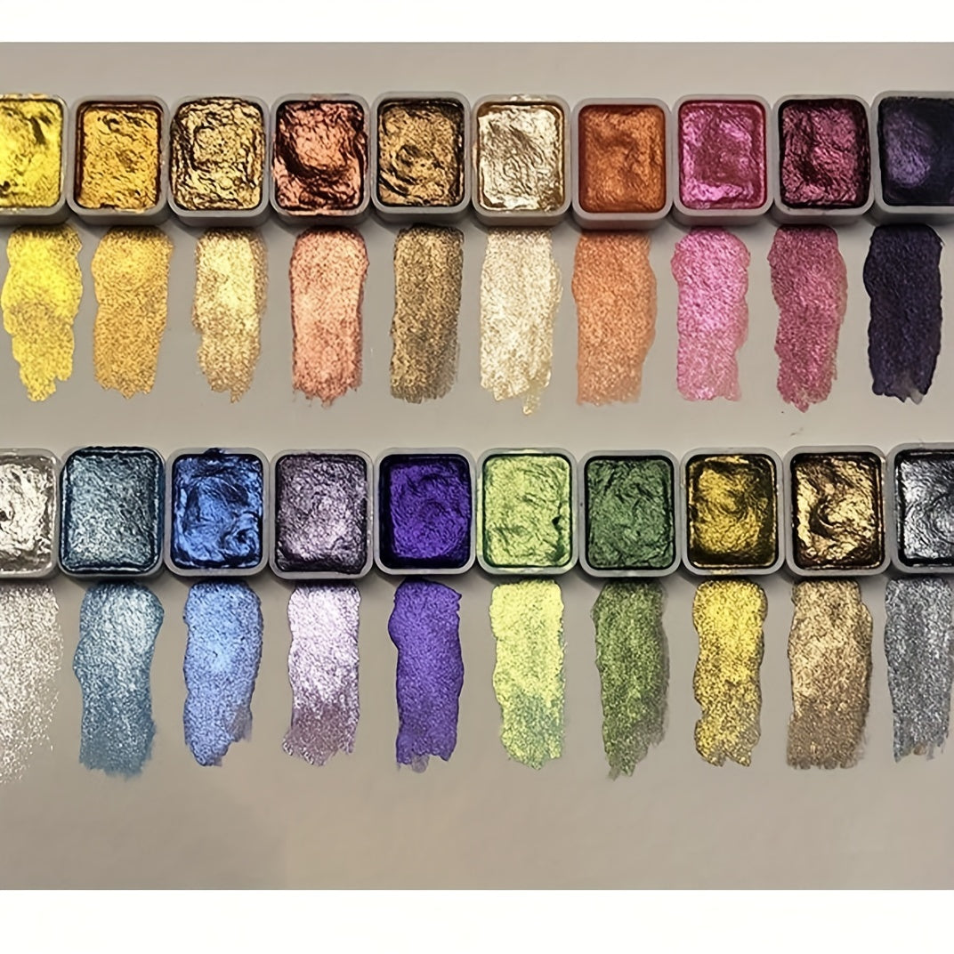 Set di Acquerelli Perlati – 20 Colori in Forma Solida per Pittura e Calligrafia