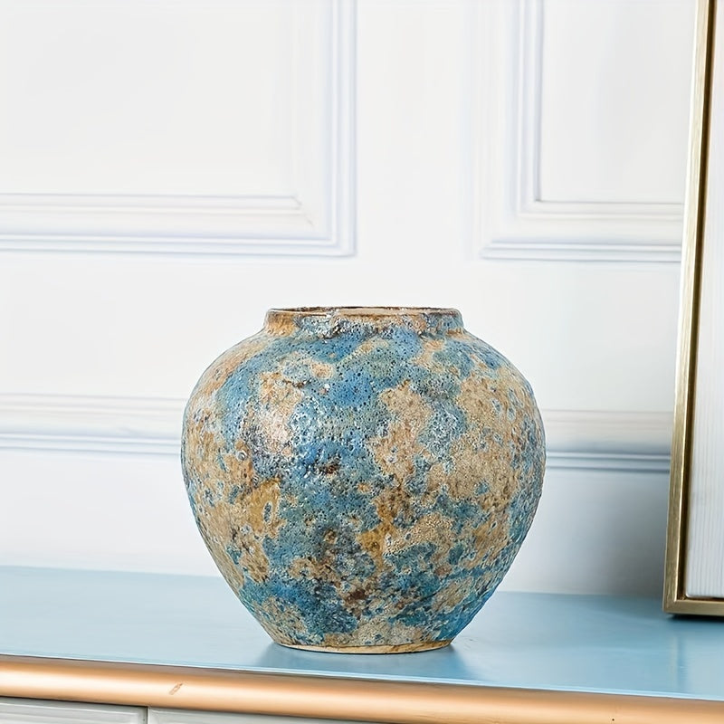 Vaso Ceramico Vintage Unico – Terracotta Blu Fatta a Mano per un Aspetto Autentico