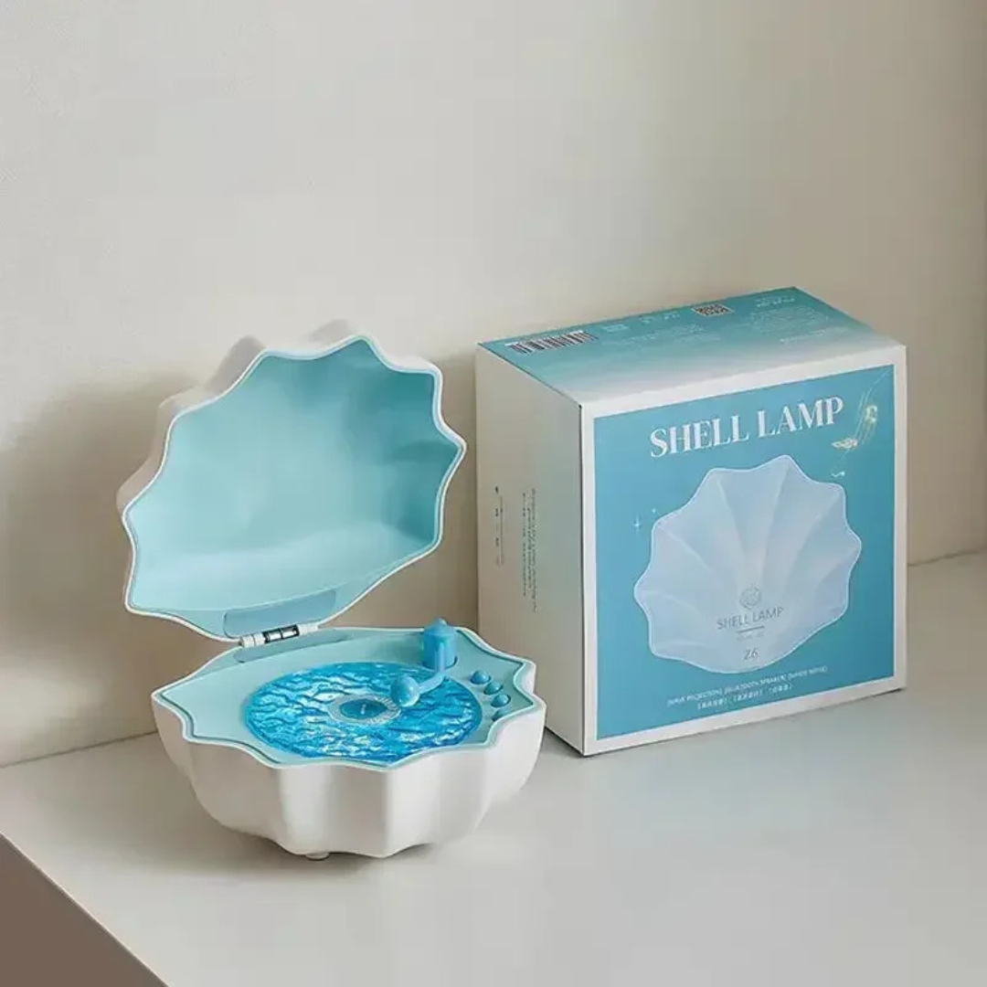 Lampada a Conchiglia AquaAura | Altoparlante Bluetooth portatile con proiezione immersiva di onde oceaniche e illuminazione ambientale