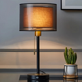 Vintage Table Lamp with Double Fabric Lampshade for Warm Ambient LED Light