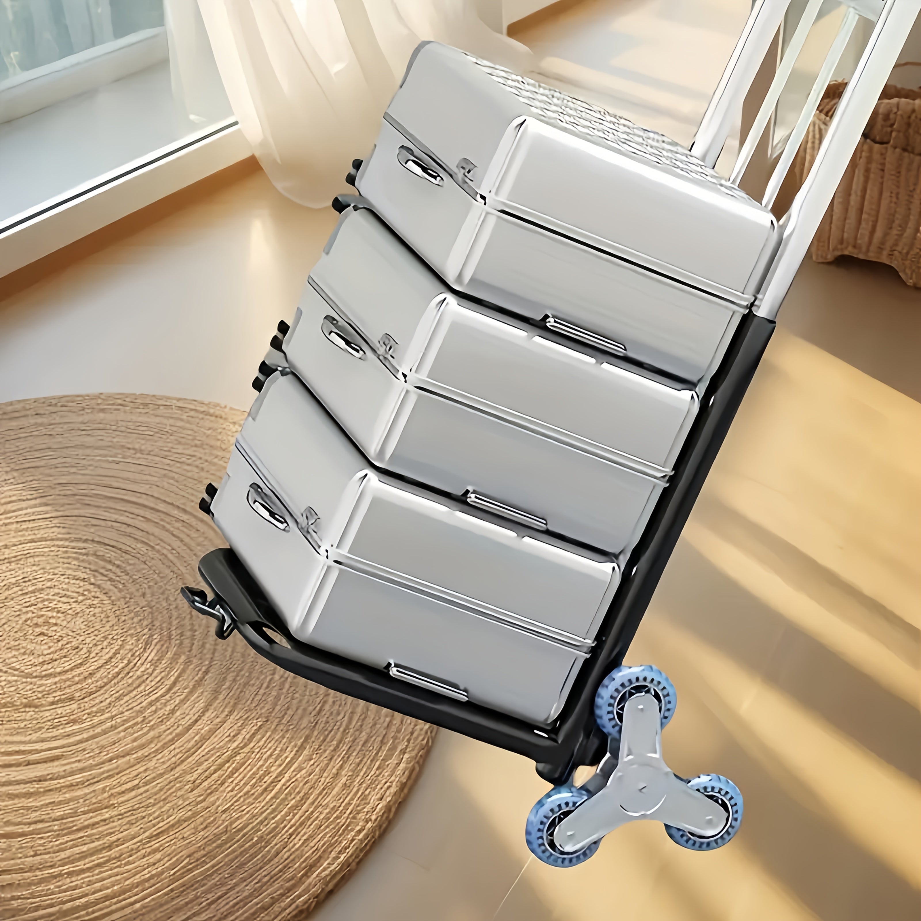 Carrello a mano per scale a tre ruote ad alta resistenza – Carrello pieghevole portatile per carichi pesanti