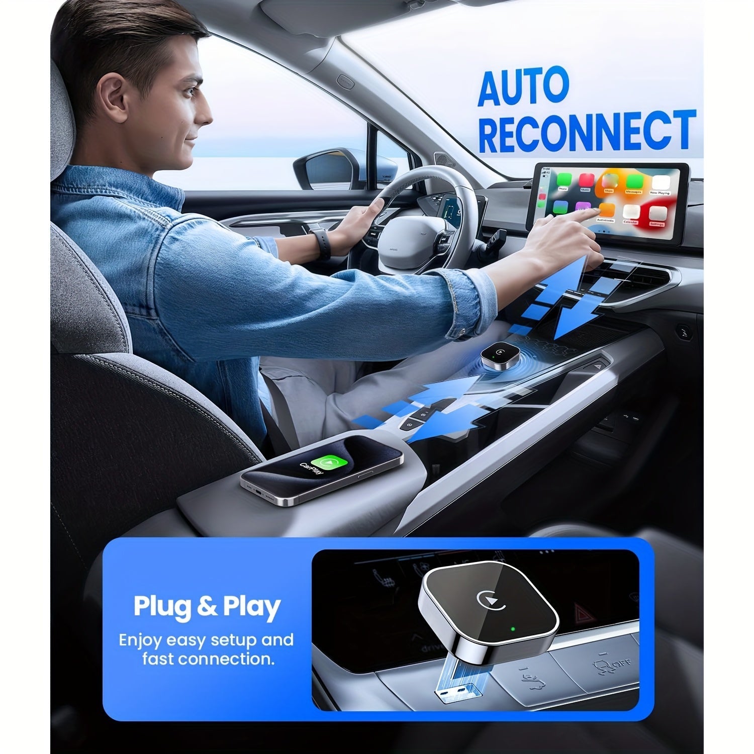 Adattatore Wireless CarPlay & Android Auto 2-in-1 – Connessione Rapida Plug & Play