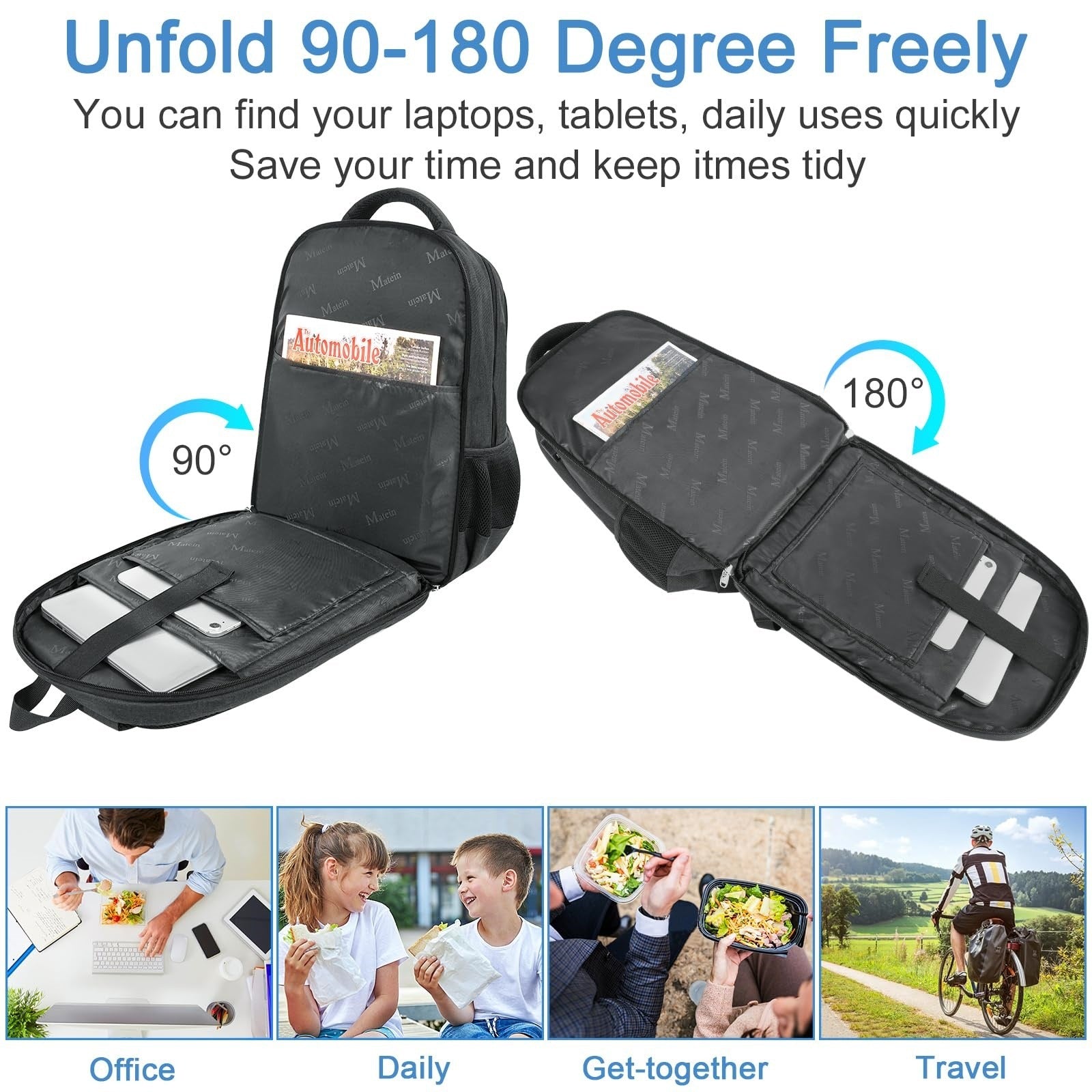 Zaino impermeabile per laptop e pranzo con porta USB – Borsa da viaggio multi-scomparto