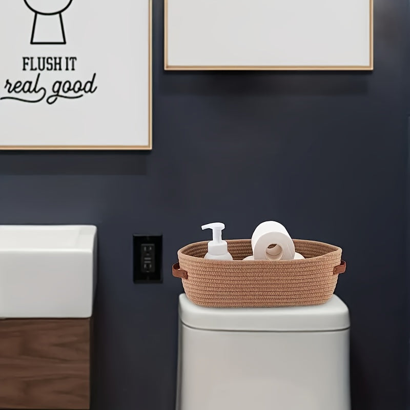 Cesto di Stoccaggio Bohemien con Manici in Pelle – Perfetto per Bagno e Soggiorno