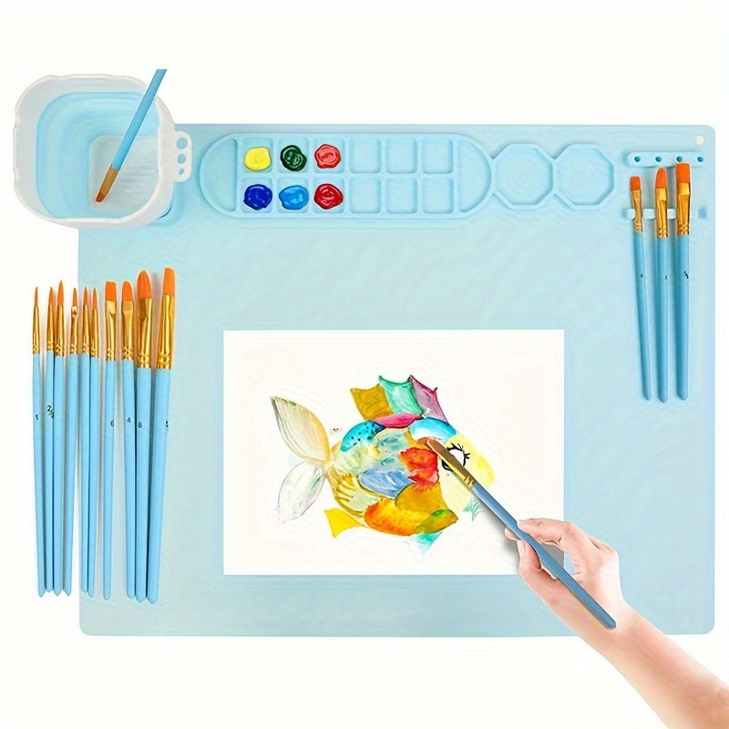 Tappetino da Pittura in Silicone con Paletta e Supporto per Pennelli – Durevole e Flessibile