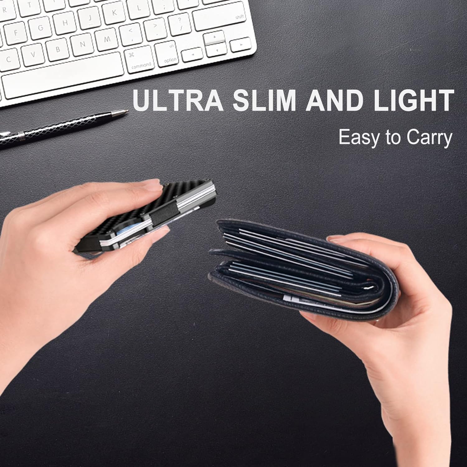 Portafoglio sottile in fibra di carbonio con blocco RFID e clip per soldi – CarbonVault