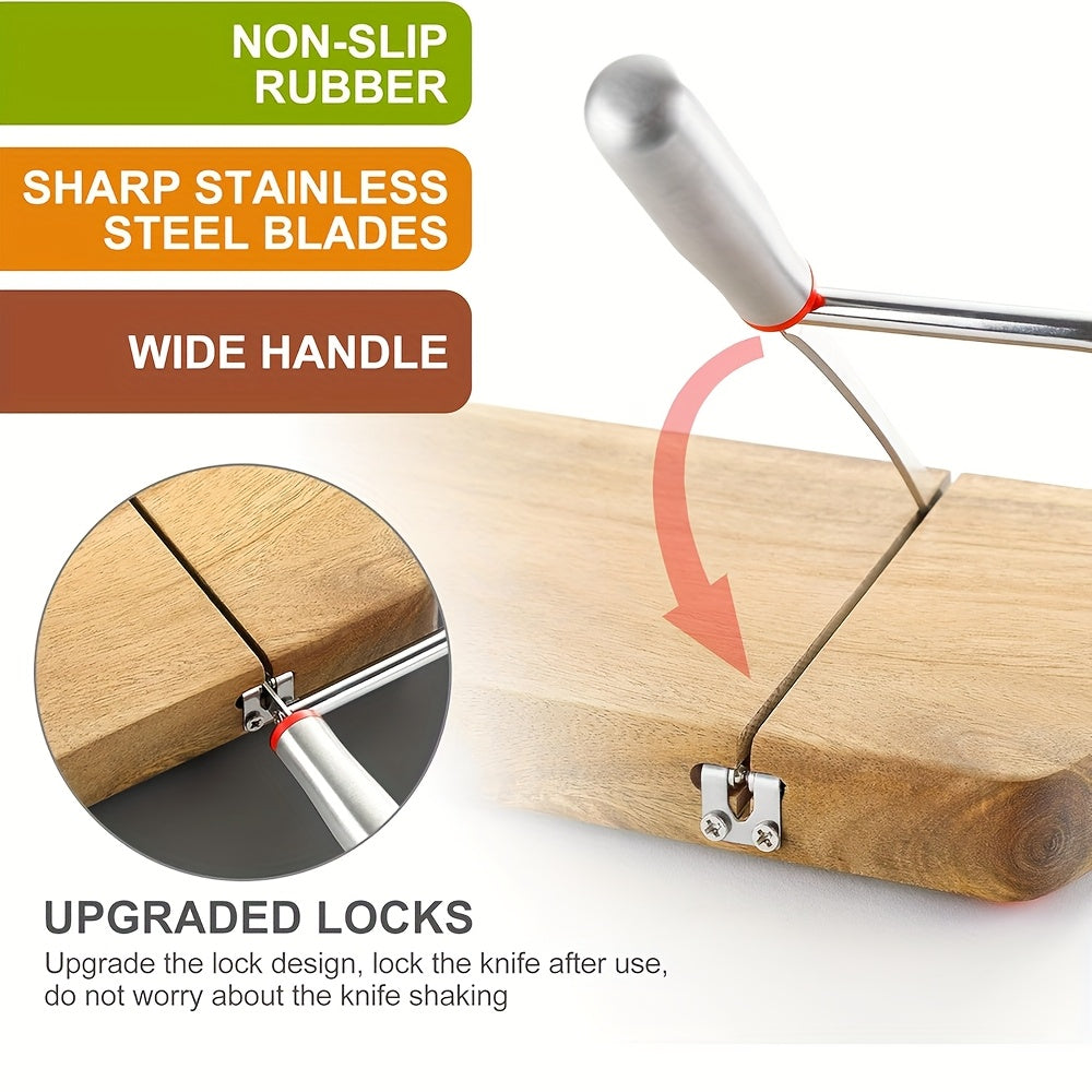 Affettatrice per Formaggi in Acacia Artigianale – Coltello in Acciaio Inossidabile su Elegante Base in Legno