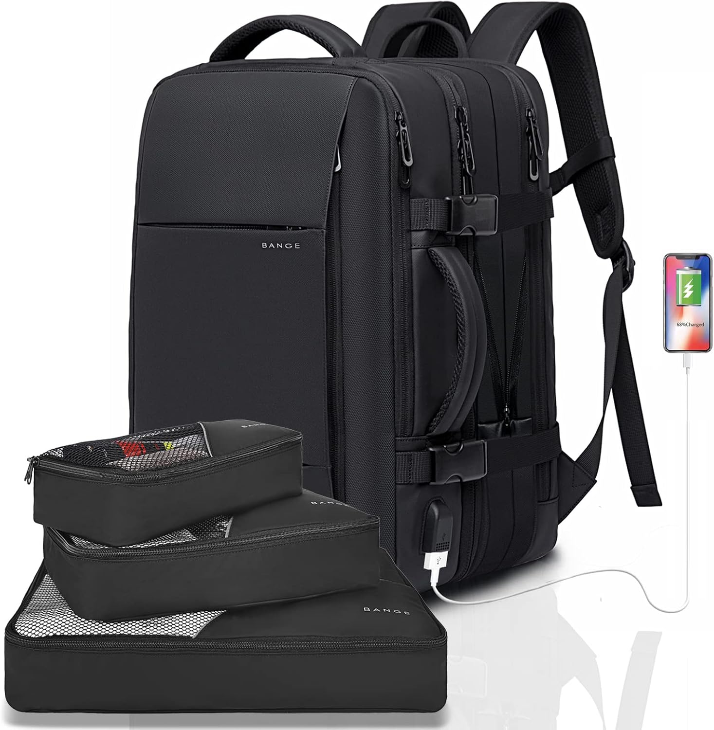 Zaino da viaggio espandibile impermeabile da 26–45L con scomparto per laptop e opzione borsa da viaggio