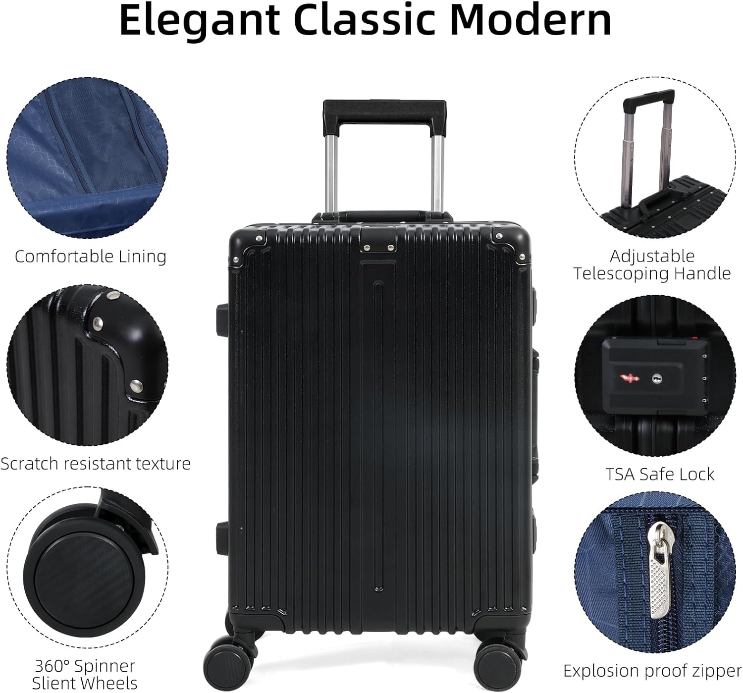 Bagaglio a Mano in Alluminio con Lucchetto TSA e Ruote Silenziose