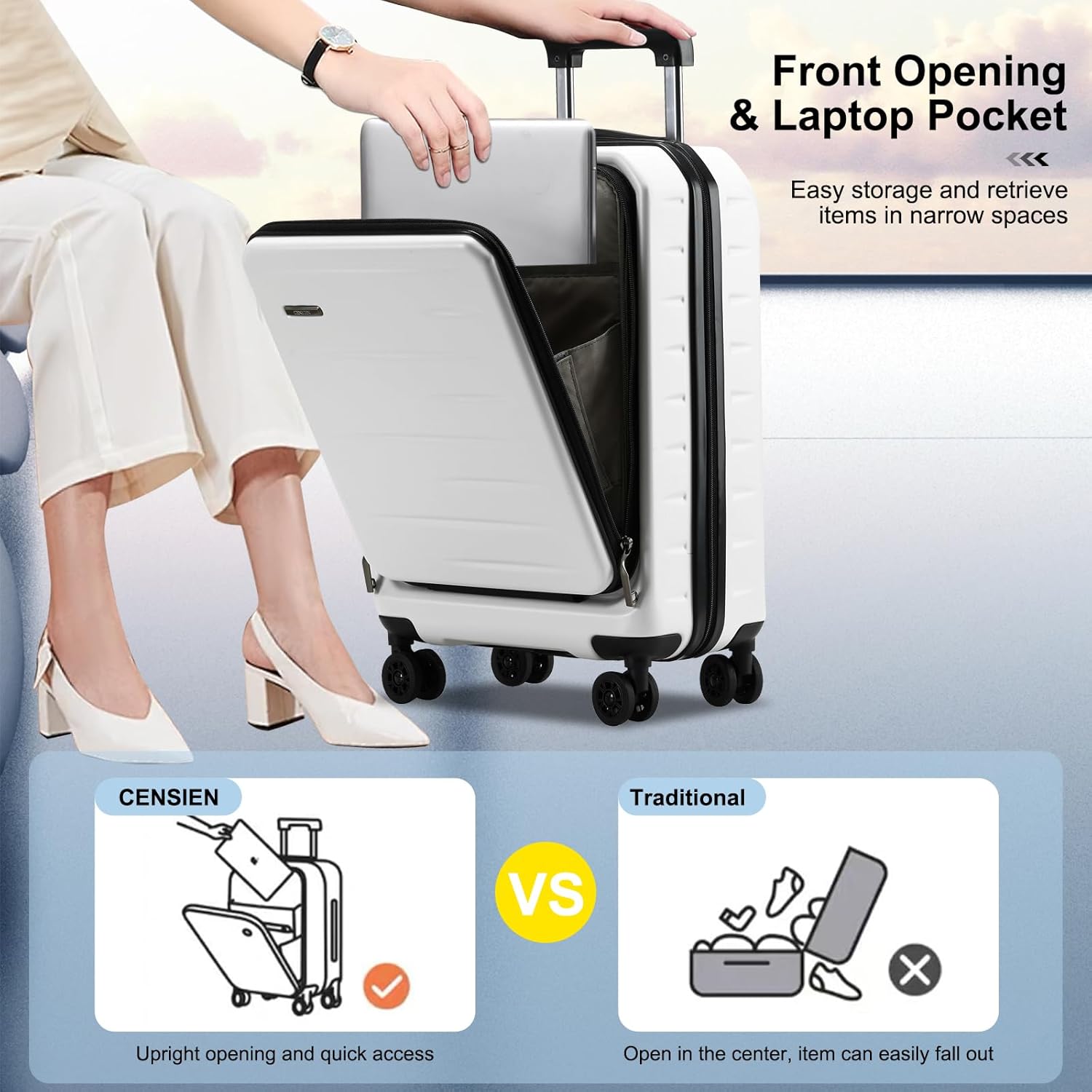 Valigia Rigida Espandibile con Tasca Frontale e Lucchetto TSA