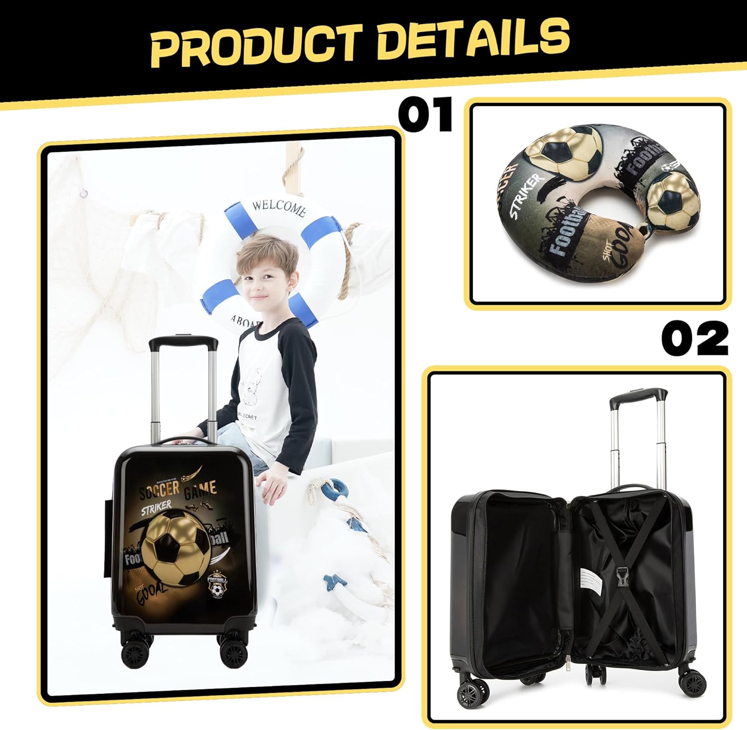 Set di Valigie Rigide per Bambini con Ruote Girevoli – 40 cm